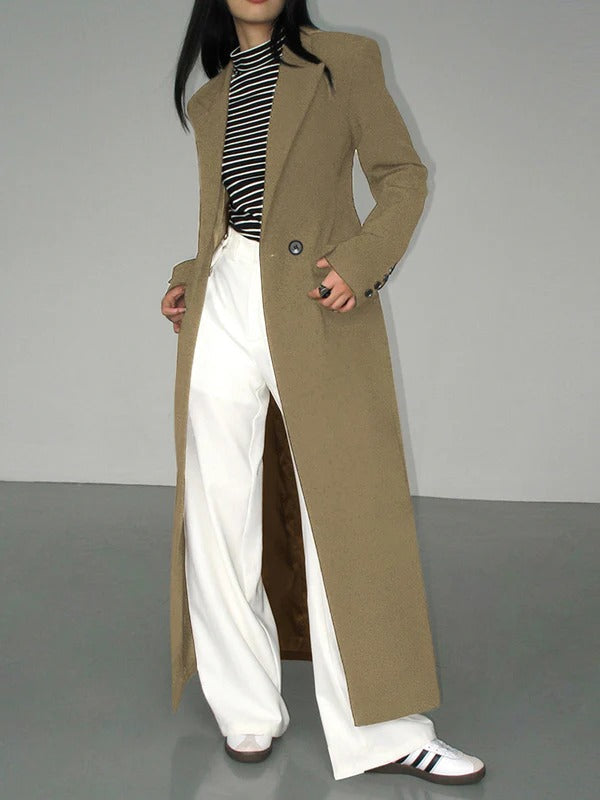 Damen Wollmantel – Tailliert, Doppelreihig & Lang mit Taschen