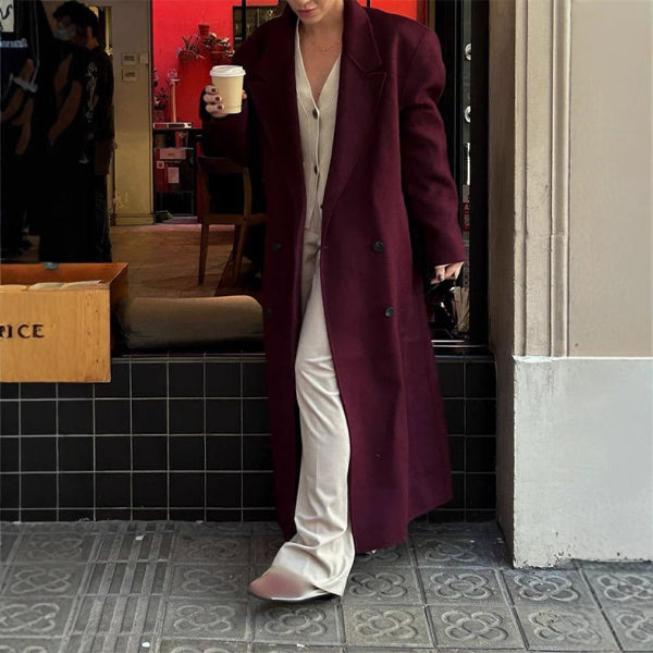 Damen Wollmantel – Tailliert, Doppelreihig & Lang mit Taschen