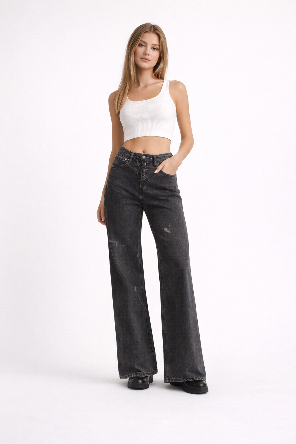 Womens Y2K High Waist Wide Leg Jeans