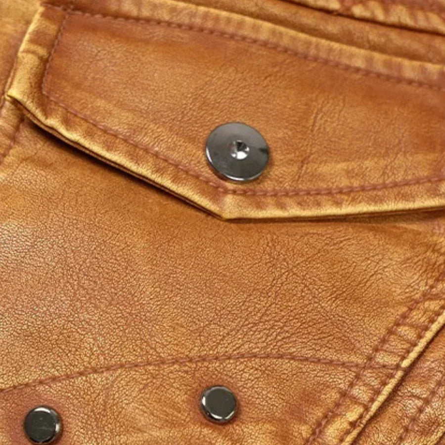 Elegante Herren Lederjacke Mit Kapuzenpulli Trendy