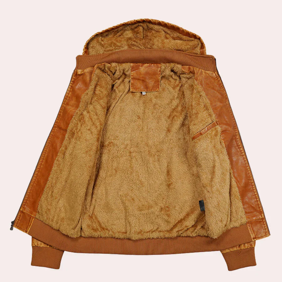 Elegante Herren Lederjacke Mit Kapuzenpulli Trendy