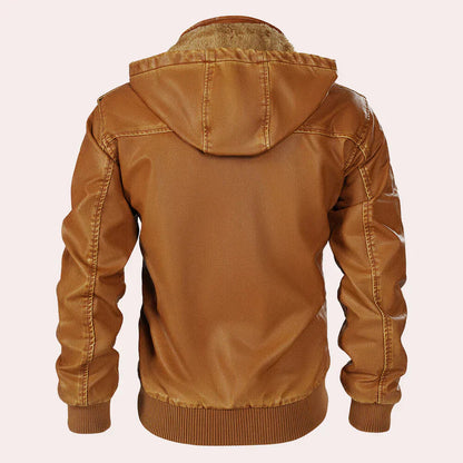 Elegante Herren Lederjacke Mit Kapuzenpulli Trendy