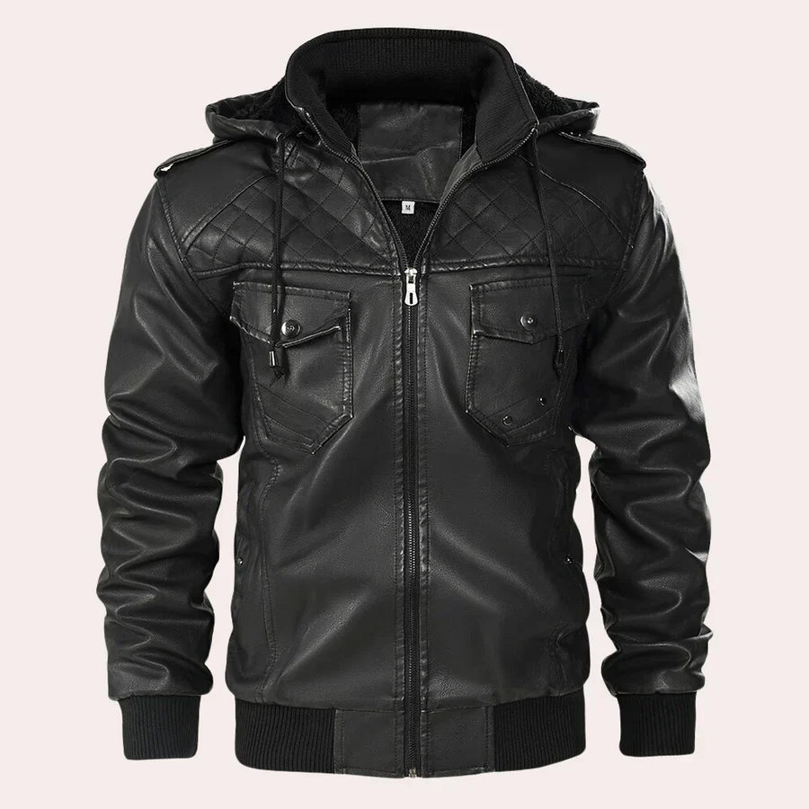 Elegante Herren Lederjacke Mit Kapuzenpulli Trendy
