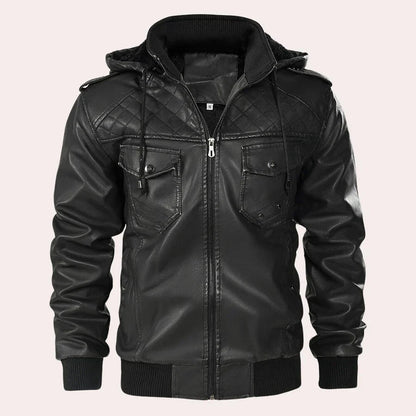 Elegante Herren Lederjacke Mit Kapuzenpulli Trendy