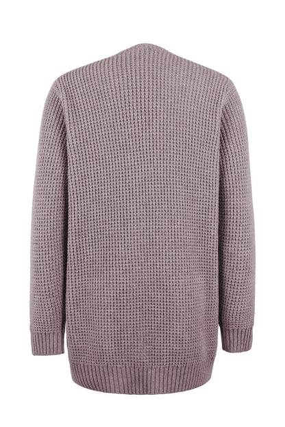 Elegante lange Damenstrickjacke mit V-Ausschnitt für stilvolle Anlässe