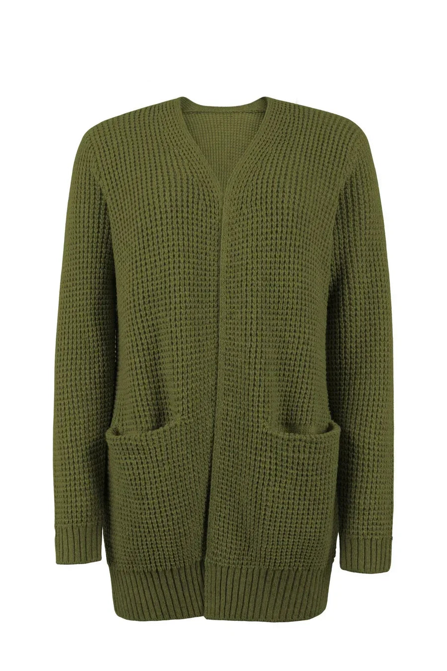 Elegante lange Damenstrickjacke mit V-Ausschnitt für stilvolle Anlässe
