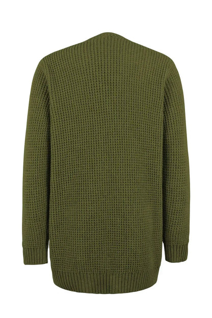 Elegante lange Damenstrickjacke mit V-Ausschnitt für stilvolle Anlässe