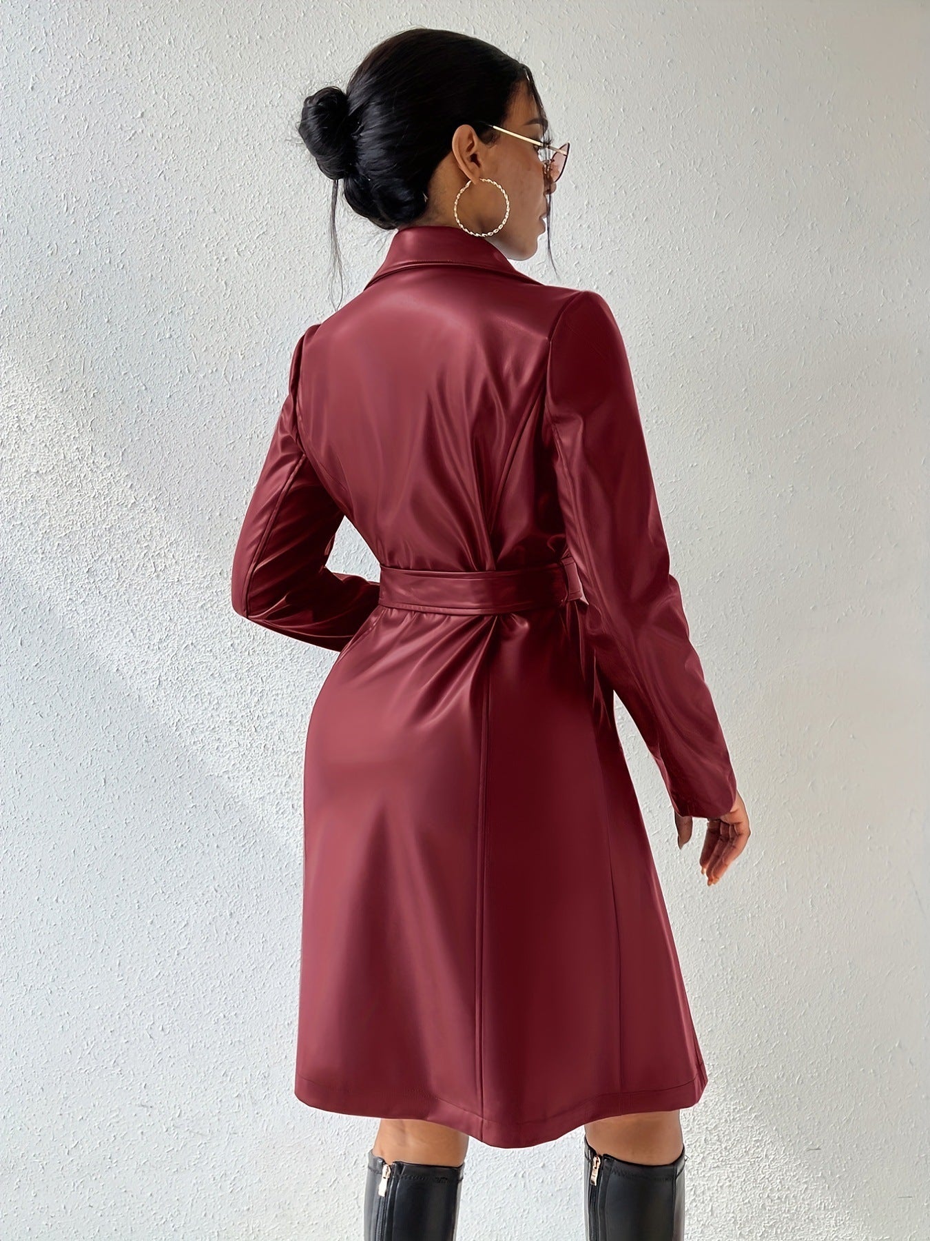 Eleganter Damen-PU-Leder-Trenchcoat mit langen Ärmeln und Taschen – Slim Fit in verschiedenen Farben