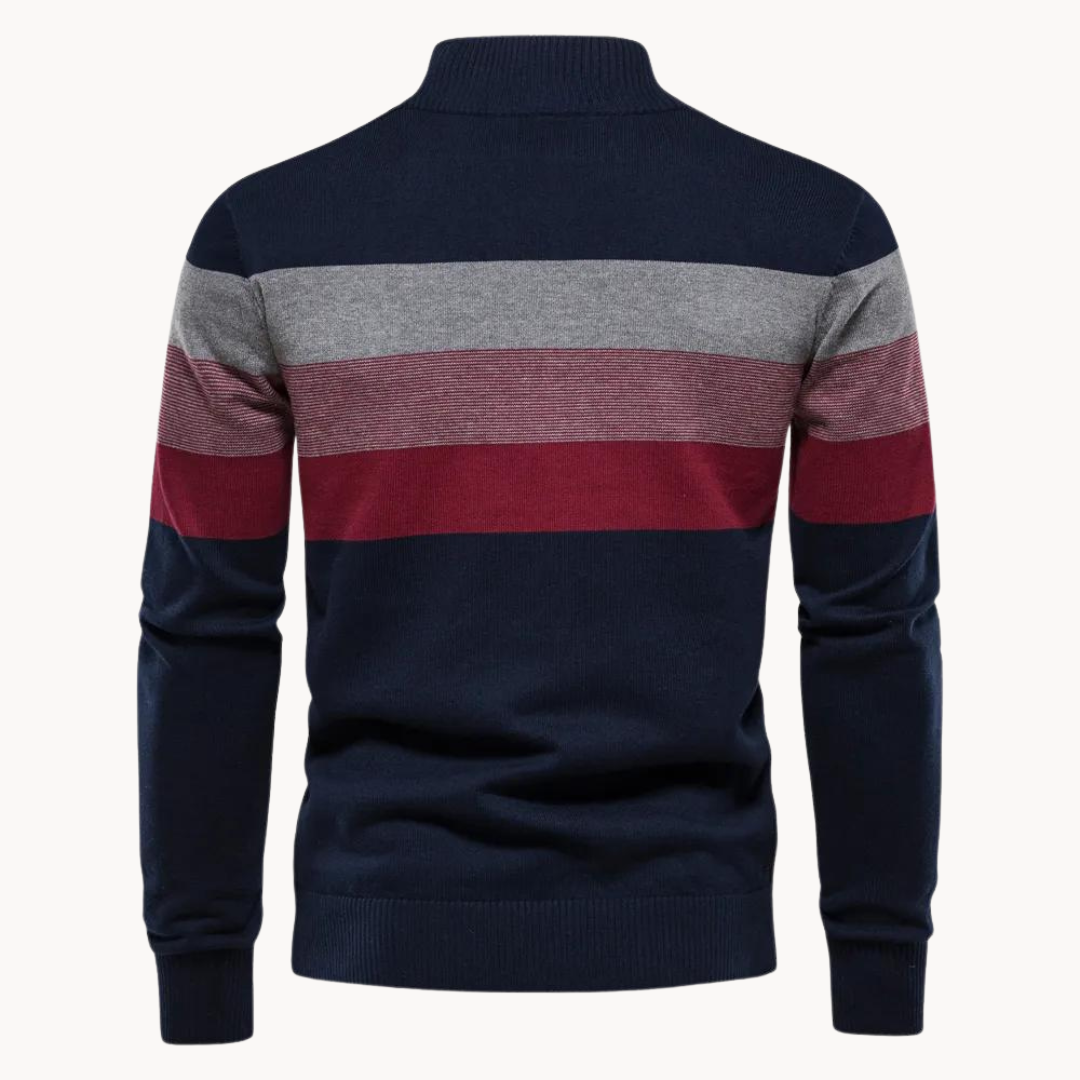 Eleganter gestreifter Slim-Fit Herrenpullover mit Reißverschluss – Stil trifft Komfort