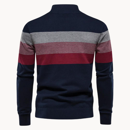 Eleganter gestreifter Slim-Fit Herrenpullover mit Reißverschluss – Stil trifft Komfort