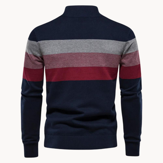 Eleganter gestreifter Slim-Fit Herrenpullover mit Reißverschluss – Stil trifft Komfort