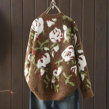 Eleganter Strickpullover mit floralem Muster für Damen