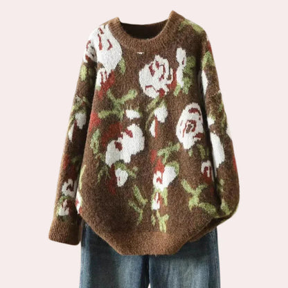 Eleganter Strickpullover mit floralem Muster für Damen