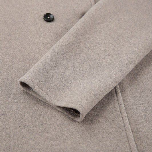 Eleganter Vintage-Wollmantel für Frauen mit V-Ausschnitt in Braun