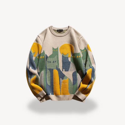 Herren Strickpullover aus Baumwolle – Mit Katzenmotiv