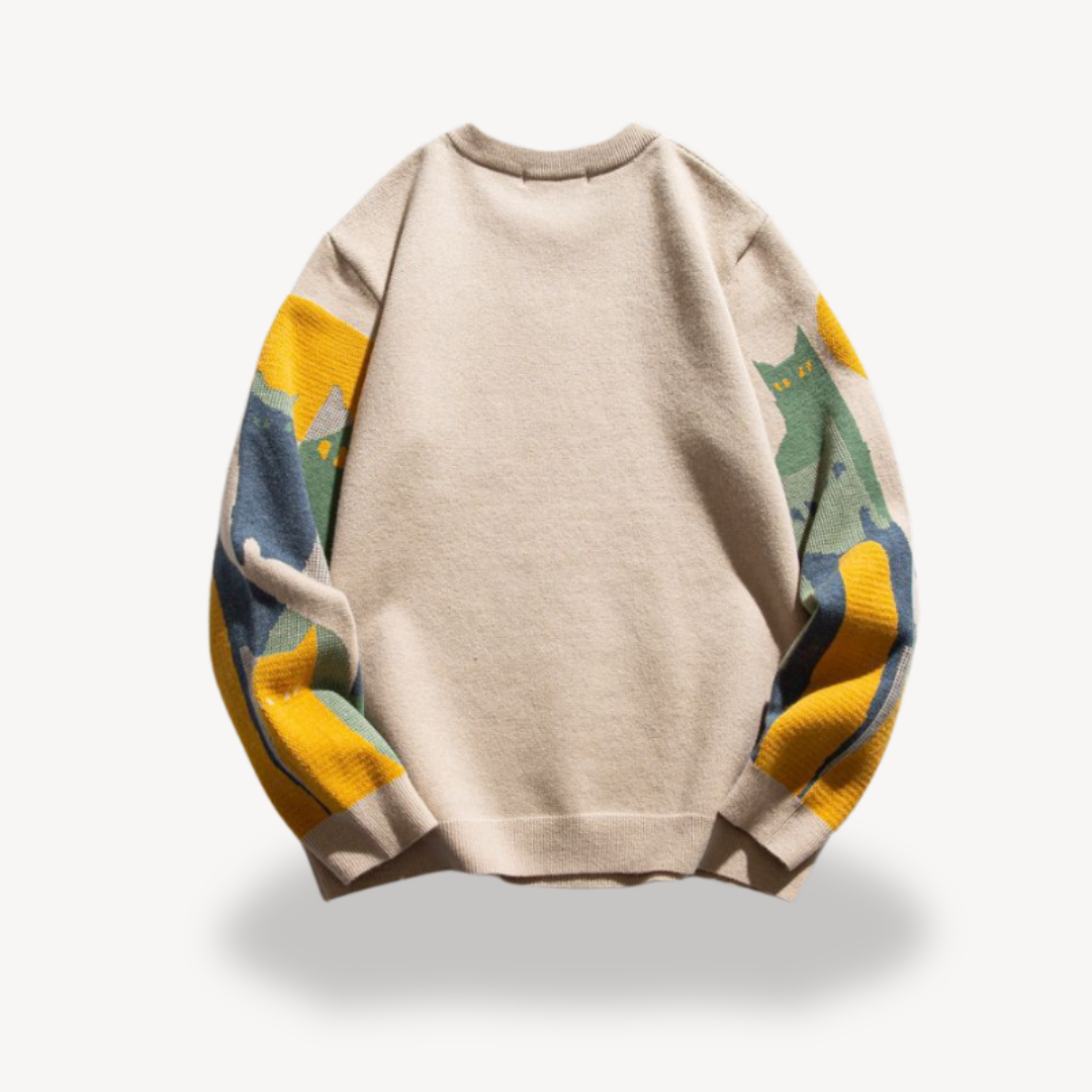 Herren Strickpullover aus Baumwolle – Mit Katzenmotiv