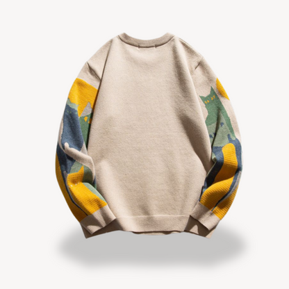 Herren Strickpullover aus Baumwolle – Mit Katzenmotiv