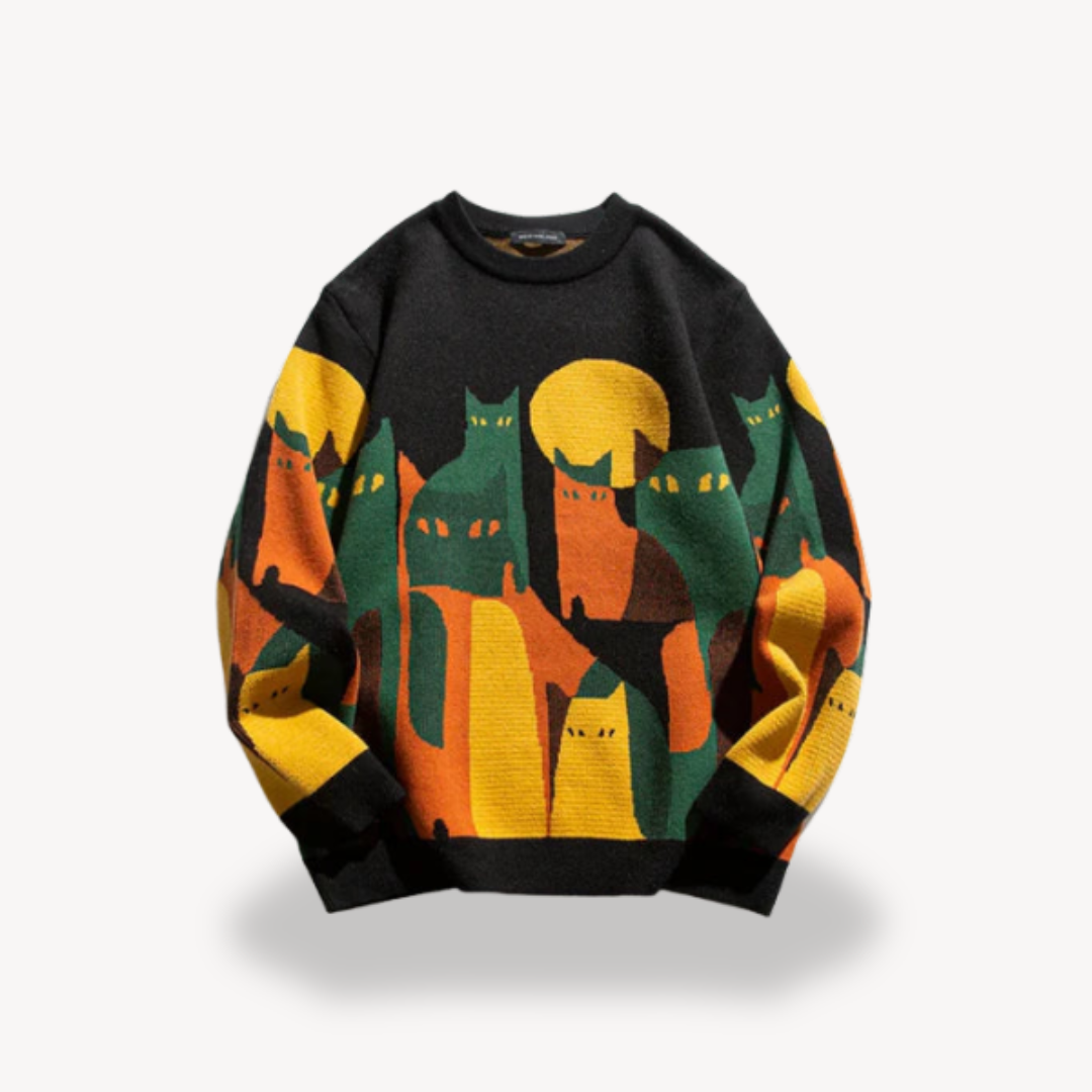 Herren Strickpullover aus Baumwolle – Mit Katzenmotiv