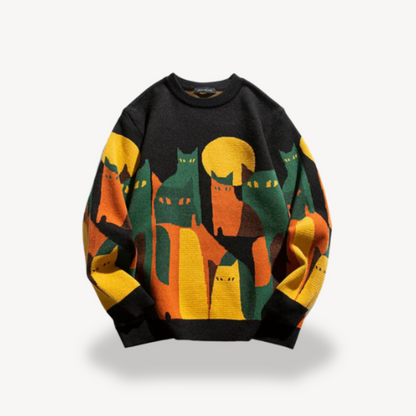 Herren Strickpullover aus Baumwolle – Mit Katzenmotiv