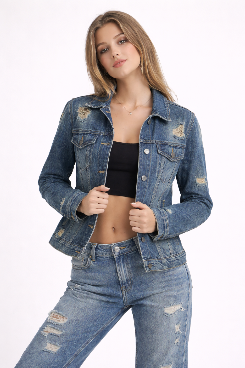 Womens Y2K Distressed Denim Jacket