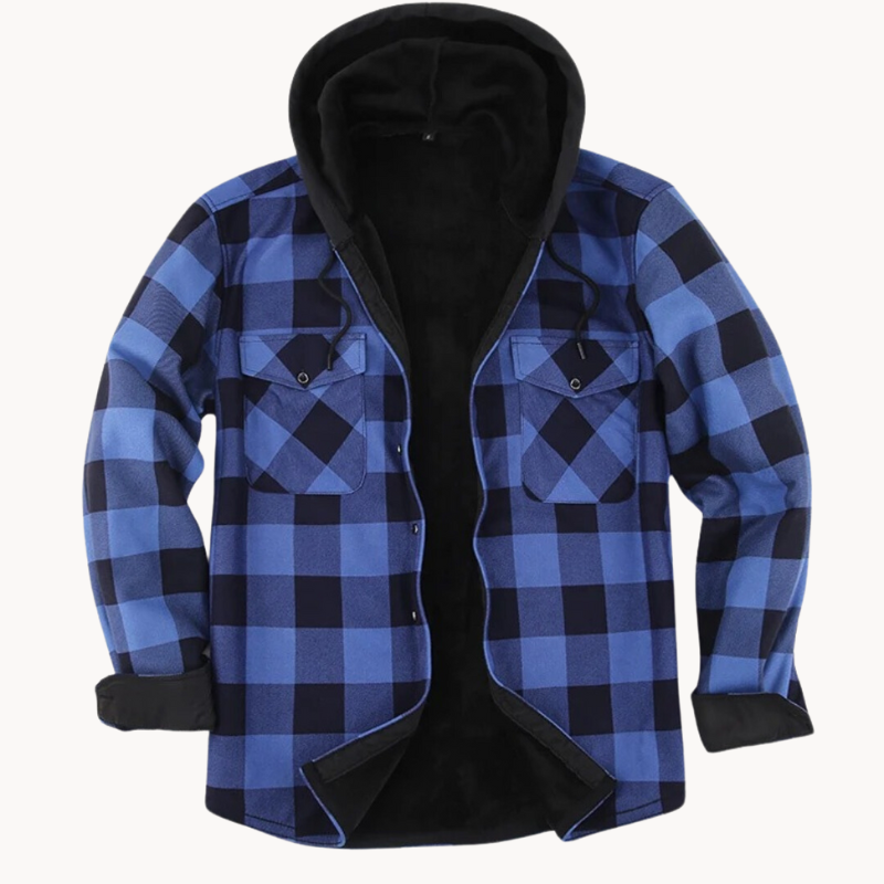 Kuschelige Herren-Flanelljacke mit Kapuze und Fleece-Futter für kalte Tage