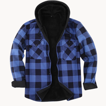 Kuschelige Herren-Flanelljacke mit Kapuze und Fleece-Futter für kalte Tage