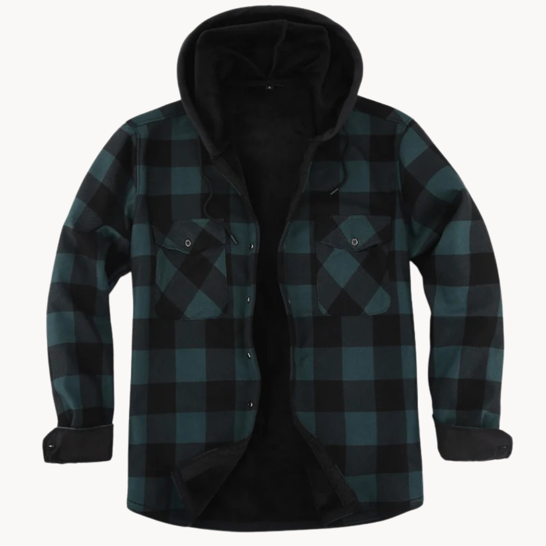 Kuschelige Herren-Flanelljacke mit Kapuze und Fleece-Futter für kalte Tage