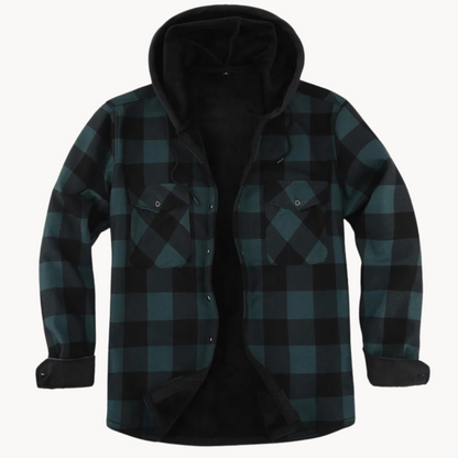 Kuschelige Herren-Flanelljacke mit Kapuze und Fleece-Futter für kalte Tage