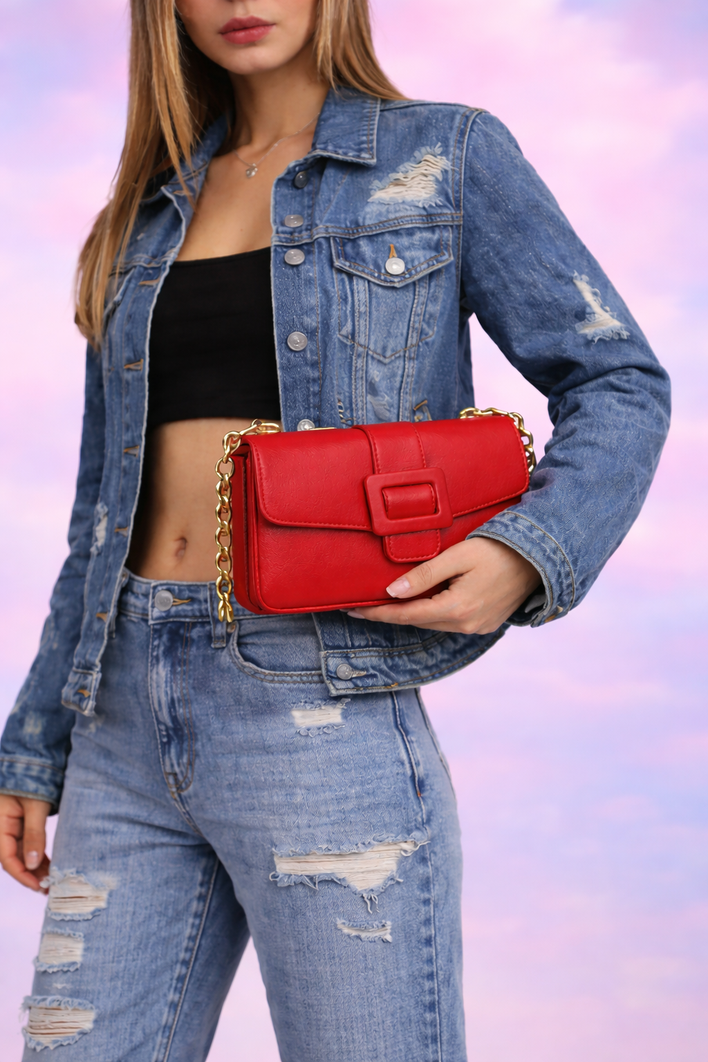 Structured Chain Leather Shoulder Bag