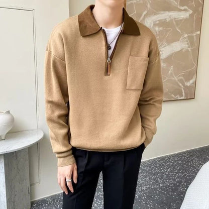Modernes Herrenpullover mit halbem Reißverschluss und stylishem Kragen