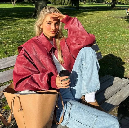 Oversize Rote Damenjacke - Trendy und Bequem für Jeden Anlass