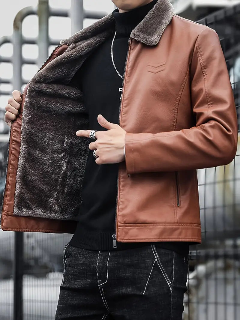 Stylische Winterjacke aus Kunstleder mit Plüschfutter – Warm und Bequem für Herren
