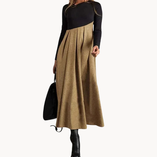 Talia – Langärmeliges Damenkleid mit Farbblock-Design und figurbetontem Schnitt