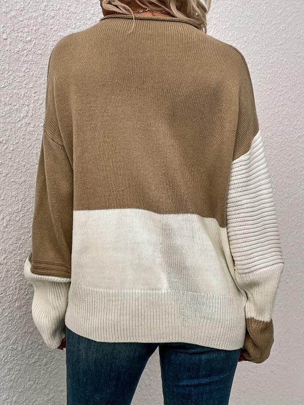 Trendiger Farbblock-Pullover mit Trichterkragen