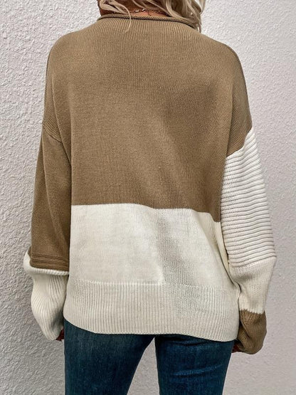 Trendiger Farbblock-Pullover mit Trichterkragen