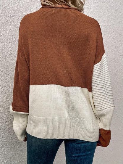 Trendiger Farbblock-Pullover mit Trichterkragen