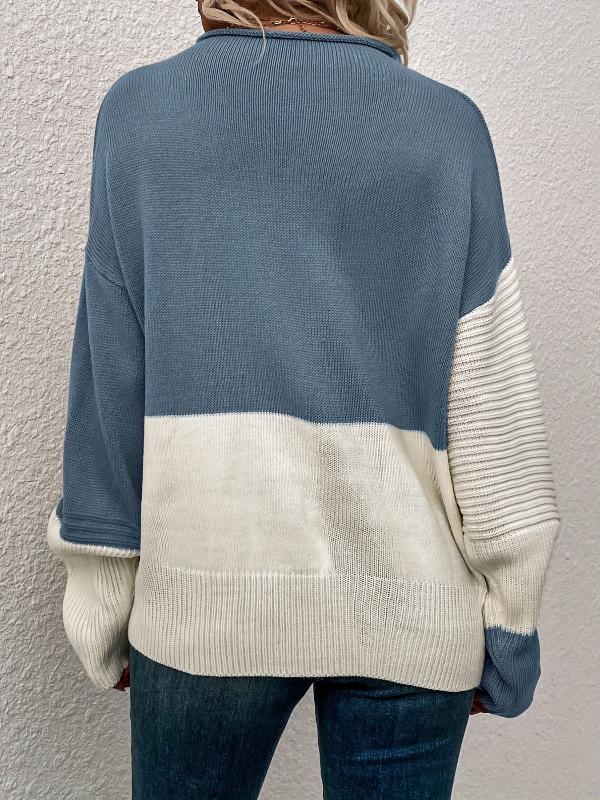 Trendiger Farbblock-Pullover mit Trichterkragen