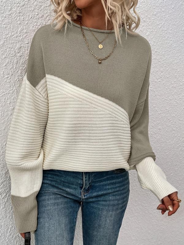 Trendiger Farbblock-Pullover mit Trichterkragen