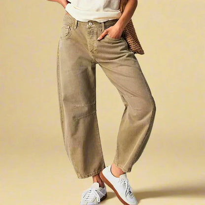 Vintage-Waschung Damenhose mit Kniestreifen – Trendige Freizeitmode