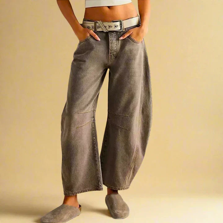 Vintage-Waschung Damenhose mit Kniestreifen – Trendige Freizeitmode