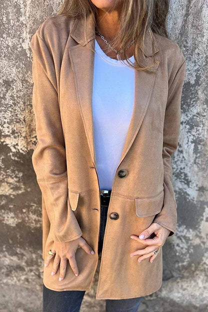 Wildleder Blazer Damen – Tailliert mit Revers & Einreiher 2-Knopf