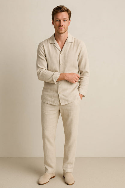 William Men's Shirt and Pants Set - Relaxed Fit - Long Sleeve Button-Up Shirt - Breathable Lightweight Trousers